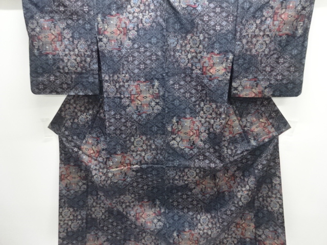 JAPANESE KIMONO / FLOWER PATTERN WOVEN TSUMUGIHITOE KIMONO